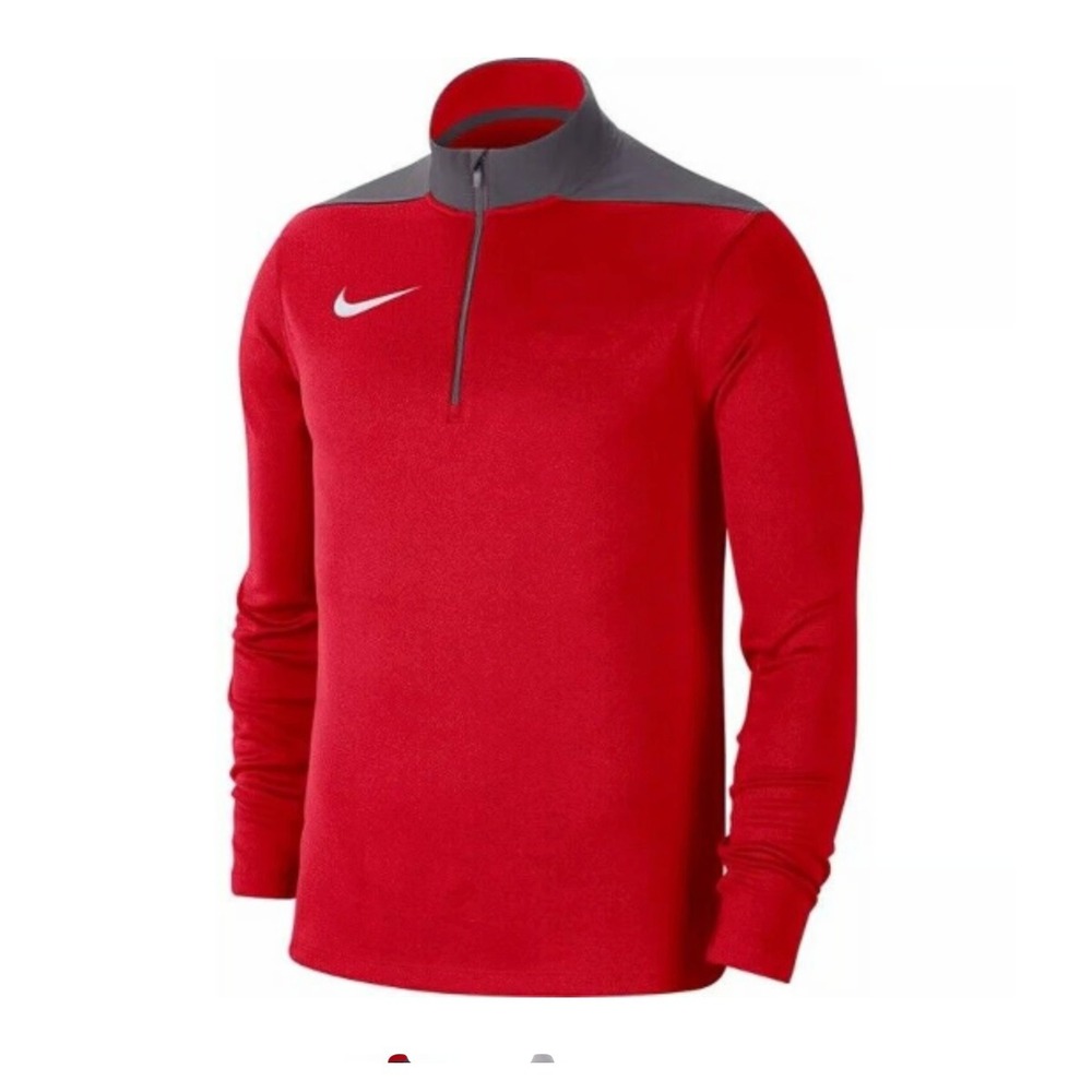 New Nike Mens‎ Team 1/4 Zip Pullover Red Gray Size Small